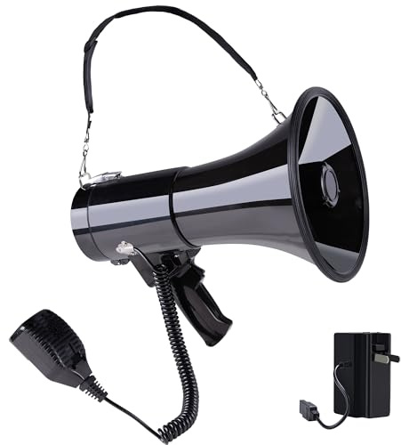 Loundmore 50 Watt Rechargeable Megaphone Speaker with Battery High Power Bluetooth Bullhorn with Siren Ideal for Outdoor Activities Coaching Football Cheerleaders or for Safety Drills