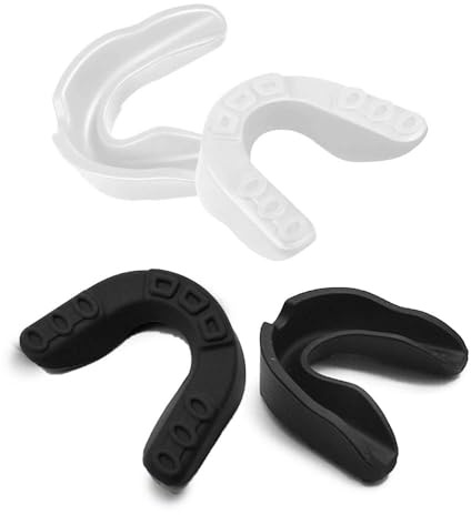 HABNI Protectores Bucales, 4 Unidades Para Niños 9-15 Años, Negro + Blanco, 6X5X1.8 Cm, Protectores Dentales Para Boxeo, Rugby, Hockey