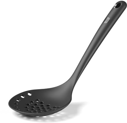 Hoffmann Schaumlöffel aus Silikon mit Edelstahlkern, Anthrazit, 32 cm Länge, Hitzebeständig bis 200°C, Spülmaschinenfest, schonend für Antihaftbeschichtung, Küchenhelfer, Sieblöffel, Schaumkelle