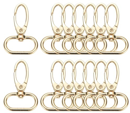 QUARKZMAN 14 Piezas De Ganchos Giratorios, Anillos En D De 1 Pulgada, Ganchos De Seguridad Tipo Pinza De Langosta, Ganchos De Metal Para Llaveros Y Clipes Para Hacer, Color Dorado