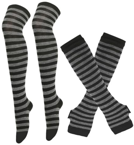Holibanna Chaussettes Hautes à Rayures pour Femme, Manchons Chauffants pour Bras et Jambes, Modèle Extra Long, 1 Ensemble, pour L’Hiver