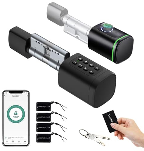Serrure Connecté,Serrure Électronique à Empreinte Digitale,Longueur Réglable Smart Lock 60-90 mm,Pour La Porte d'Entrée Avec 4x Rfid,App,Bluetooth,Clavier,Smart Lock Facile à Installer(Noir)