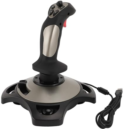 Denash Joystick de Vuelo para PC, Palanca de Vuelo con Cable con Función de Vibración y Control de Acelerador, 12 Botones Programables, 4 Ejes para Simulador de Vuelo, Compatible con