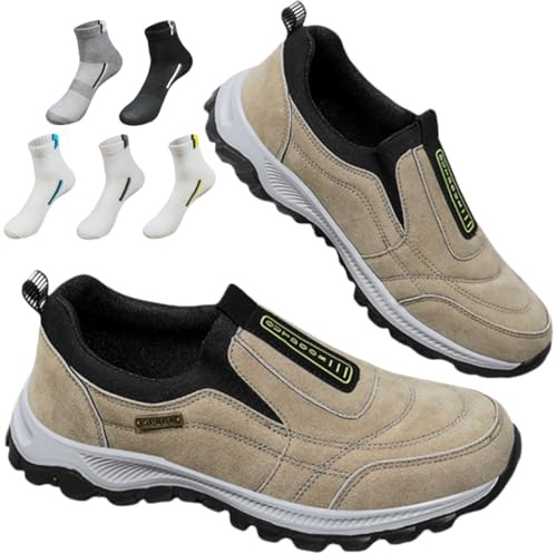 Chaussures orthopédiques à enfiler pour homme avec soutien de la voûte plantaire, légères, imperméables, respirantes, confortables, pour l'extérieur, la randonnée, le travail, les voyages, kaki, 42 EU