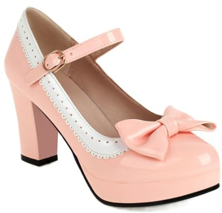 Scarpe Donna Mary Jane Heels Chunky Platform Pumps Cute Strawberry Print Pois Color Block Fiocco Retro Lolita Style Comfort Scarpe Eleganti per Cosplay Festa Daily Wear Casual Fashion