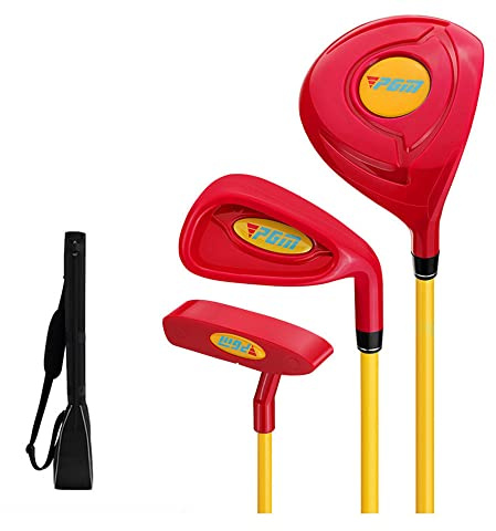 Komplett set med golfklubbor för barn, golfjärn, putter, idealisk för pojkar och flickor för att öva gungsporter (ålder 2–3, röd (med väska))