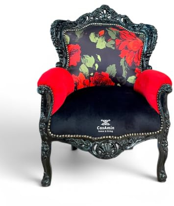 CasAmin Home & Living Fauteuil baroque de luxe fait à la main romantique gothique rose et velours décoré