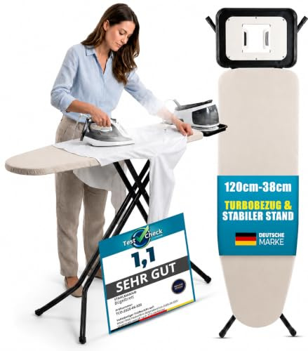 STAHLMANN® Bügelbrett für Dampfbügelstation [120 × 38 cm] Made in Europe