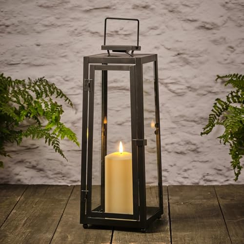 Lights4fun Farolillo Solar Metálico Grande 39,5 cm de Vela LED para Jardín y Exteriores