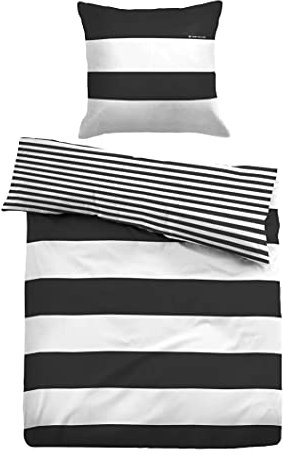TOM TAILOR 0049769 Bettwäsche Garnitur mit Kopfkissenbezug Linon 1x 155x220 cm + 1x 80x80 cm, black