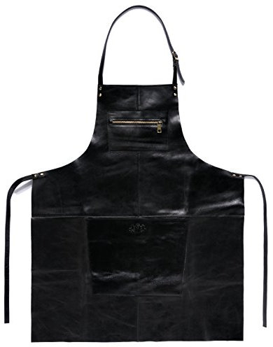 SID & VAIN große Lederschürze echt Leder - Grillschürze HEATHROW - Kochschürze Kellner Schürze mit Schultergurt - Lederschürze Herren und Damen schwarz handgefertigt