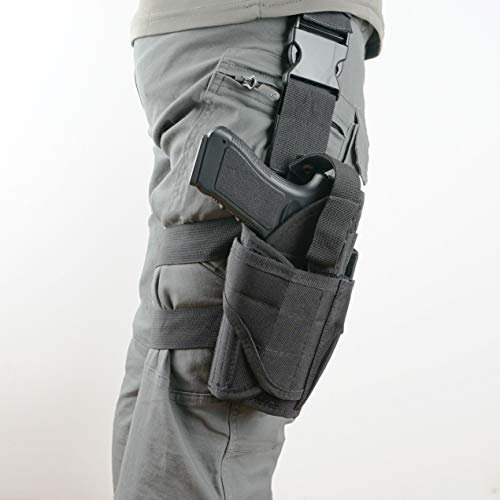 DecoDeco Pistolenholster Tiefziehholster Waffenholster Oberschenkel Taktisch Gürtelbefestigung mit Magazintasche für Rechtsschützen