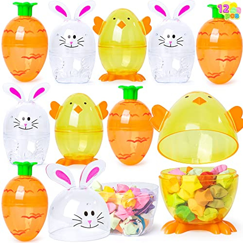 JOYIN 12 Pcs 3.95 Inches Easter Eggs Shell Bunny Shaped Novelty Easter Themed Characters for Easter Egg Hunt, Basket Stuffers Filler, Fillable Shells, Classroom Prize Supplies, Party Favor