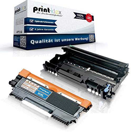 Print-Klex Tonerkartusche & Trommel kompatibel für Brother TN2010 & DR2200 DCP 7055 DCP 7055 W DCP 7057 TN-2010 TN 2010 DR-2200 DR 2200 Farblos Schwarz - Office Plus Serie