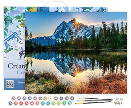 Figured'Art Malen Nach Zahlen Erwachsene Mit Rahmen See und gespiegelter Berg - Paint by Numbers Basteln DIY Bastelset 40x50cm Leinwand gespannt auf Holzrahmen