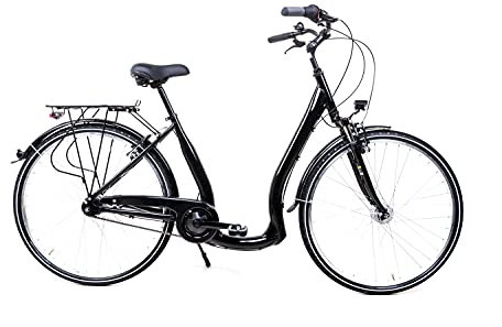 28 Zoll Alu Fahrrad City Bike Damen 7 Gang Nabenschaltung Tiefeinsteiger schwarz Glanz