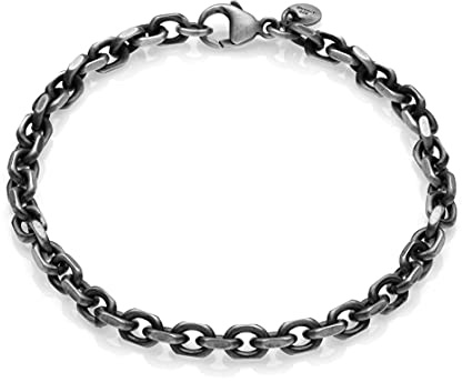 AKA Gioielli® – herrarmband silver 925 svart oxiderad – 5 mm ankarkedja armkedja längd 21 cm, 21 cm, Sterlingsilver