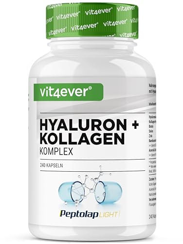 Complexe Acide Hyaluronique Collagène - 240 gélules - Premium : avec biotine bioactive, sélénium, zinc, vitamine C naturelle d'acérola & silicium de bambou