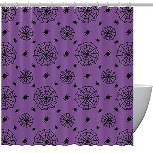 Rideaux de douche Halloween araignée et toile d'araignée pour salle de bain – Rideau inodore pour douches et baignoires, 183 x 183 cm, 12 crochets inclus