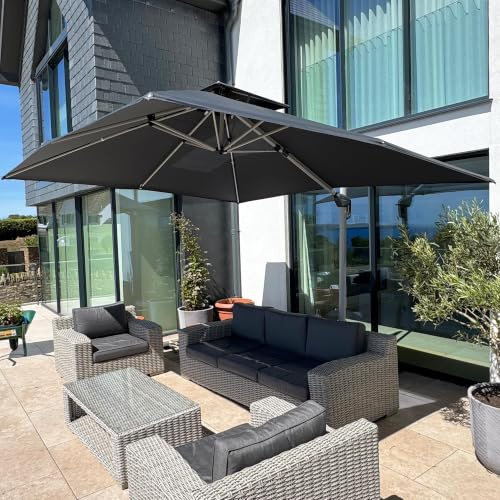 PURPLE LEAF Parasol Déporte 3 x 3,65 m Rectangulaire, Parasol De Jardin Extérieur Toit à Double Rotatif 360°, Armature de Parapluie en Aluminium, Avec Protection Solaire UPF50+, Pour Terrasses, Gris