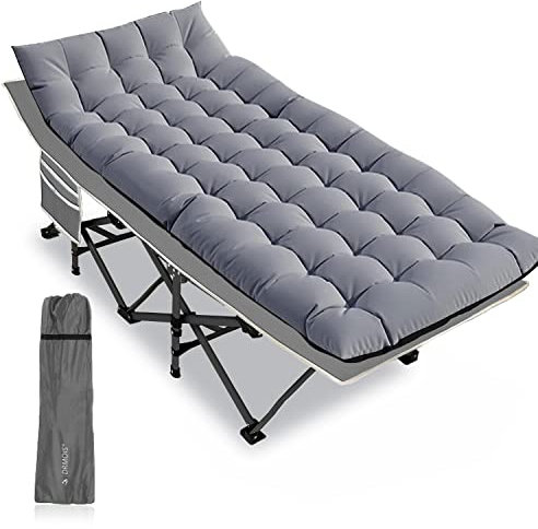 DRMOIS Feldbetten Klappbar Campingbetten, Campingliege Übergroßes 81 cm breites, tragbares, faltbares Outdoor, Tragkraft 400 kg- mit Isomatte Matratze, Grau, Größe XXL