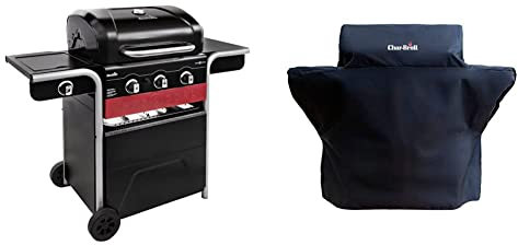 Char-Broil Gas2Coal Hybrid Grill - 3 Burner Gas & Coal Barbecue Grill, Black Finish & 140 004 - Premium 3 Burner Gas Barbecue Grill Cover, Black.