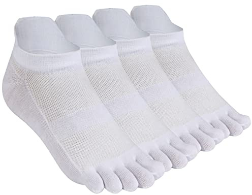 Meaiguo Men's Toe Socks-Breathable Low Cut Five Finger Socks for Running Athletic|Arch Support(White)