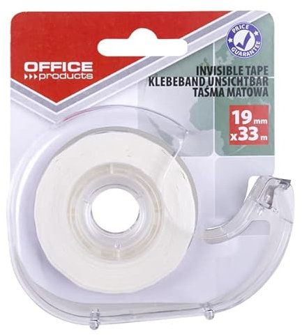 Office Products 18221951-90 - Rollo de cinta adhesiva con dispensador (19 mm x 33 m), color blanco mate, cinta adhesiva transparente multiusos para escuela, hogar y oficina, se puede etiquetar