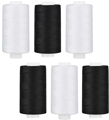Simthread Fil à coudre en polyester pour machines de couture et de quilting - 400 yards/bobine, 3 blancs et 3 noirs