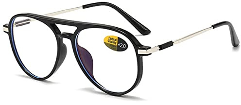KOOSUFA Occhiali da lettura alla moda, anti luce blu, da uomo, da pilota, con staffa in metallo, ultra leggeri, anti-stanchezza, per computer, occhiali da lettura con spessore 0.0 0.5 1.0 1.5 2.0 2.5