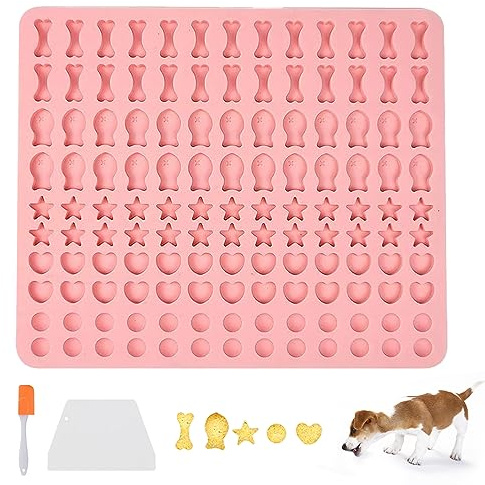GOTFUN Alfombrilla de silicona para hornear semiesfera, 130 agujeros, alfombrilla para hornear galletas para perros con raspador y raspador para galletas y golosinas para perros DIY