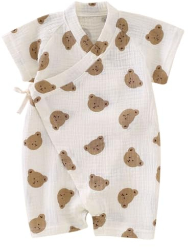 Japanese Kimono Baby Thobe Cotton Infant Linen Romper 0-3 Months Bear