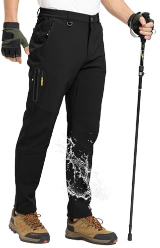 TBMPOY Men's Snow Pants Waterproof Winter Fleece Lined Hiking Ski Softshell Warm Cold Weather Gear Camping Essentials Black 34