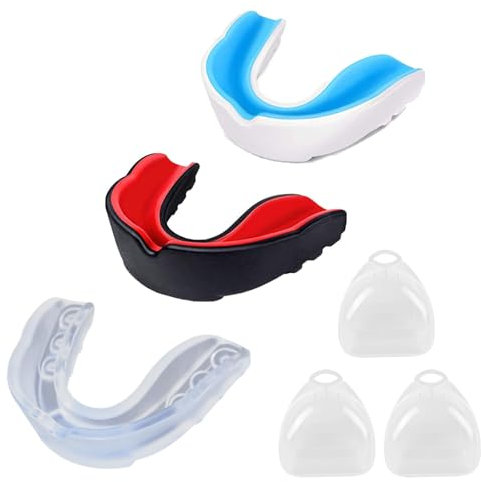 XoeLLe Sport Mundschutz Boxen, 3 Stück Hockey Sport Zahnschutz mit Tragbar Hygienebox, Zahnschutz Kampfsport Optimale Passform, Leicht Anpassbar Mundschutz Erwachsene für Boxen, Kampfsport & Hockey
