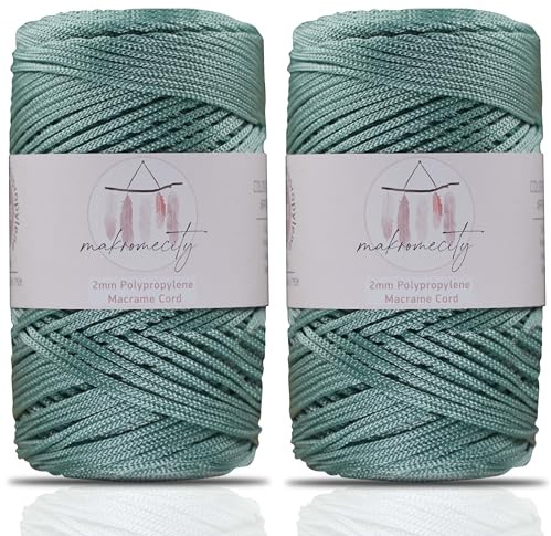 Makromecity 2 trådar Makramé Garn 2 mm x 230 m Premium Polyester Hantverk Heminredning Platsplatta Axelväska Handväska Löpare Nappkedja 20 Färger