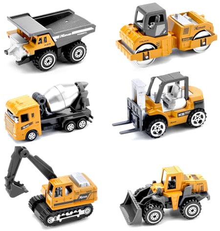 HENGBIRD Baustellen Fahrzeuge Metall Kunststoff Bagger,Baufahrzeuge Spielzeug Auto für Kinder ab 2 Jahren Geschenke Mini Lastwagen Autos(Bagger Straßenroller Dumper Mischer Bulldozer Gabelstapler)