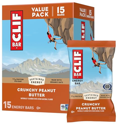 CLIF BAR - Energy Protein Bars - Crunchy Peanut Butter - Made with Organic Oats - Energy Bars - Non-GMO - (15 Pack)