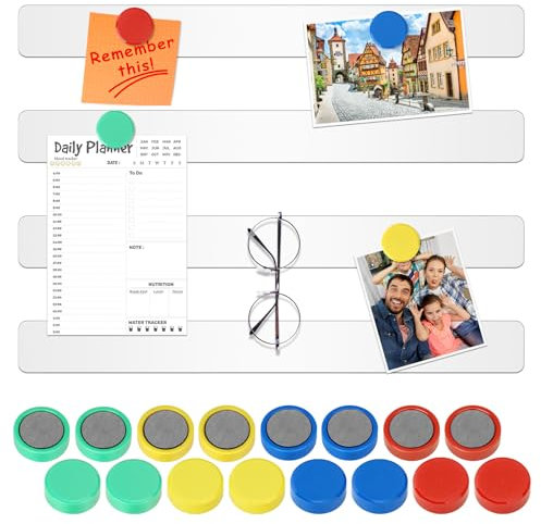 Wukong 30x3cm | 4 pezzi di bianca lavagna magnetica, strisce magnetiche con 16 pezzi di magneti colorati per lavagna da frigo per ufficio, bacheca, lavagna magnetica, parete fotografica, ufficio