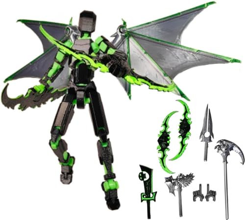 DKIIL NOIYB T13 - Figurine d'action déjà assemblée - Titan 13 - Avec 5 armes et 6 mains - Figurine d'action 13 imprimée en 3D - Multi-jointe - Décoration de collection (noir et vert)