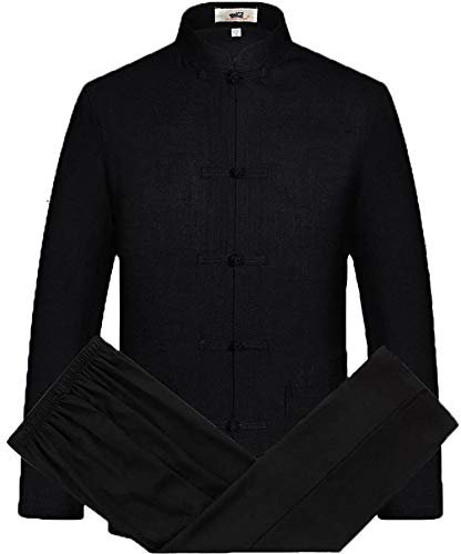 FGDIUCVN Kampfsportbekleidung für Herren, traditionelle chinesische Kampfkunst-Kung-Fu-Uniform aus Baumwolle und Leinen, Schwarz, XXL