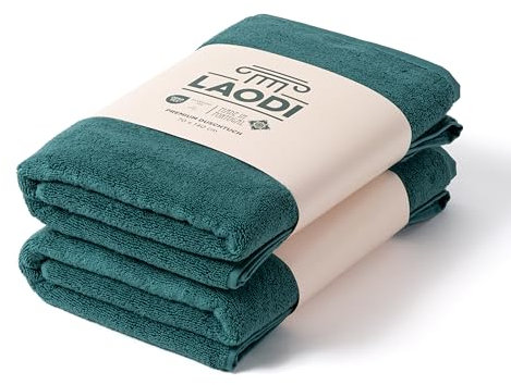 LAODI Premium Duschtuch 2er Set – 70x140 – Antikes Grün – 100 % Baumwolle – 570 g/m² – Hergestellt in Portugal