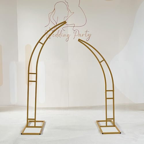 UIHECTA Balloon Arch, 2pcs Curved Wedding Arch Backdrop Stand, Metal Half Moon Wedding Arch Backdrop Stand, with Rectangular Base, for Ceremony Birthday Party Bride Baby Shower,Gold,1.8m+2.1m