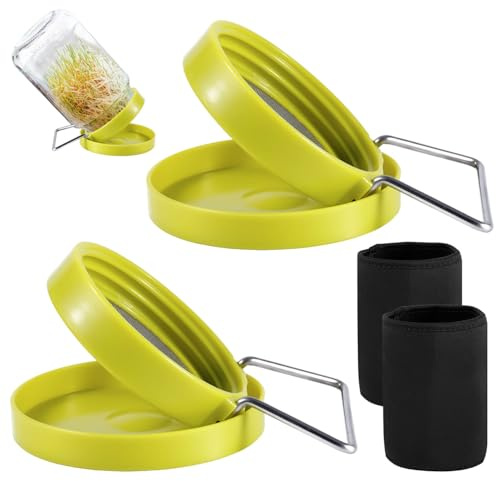 6pcs Sprouting Lid Kit, Mason Jar Sprouting Lids Wide Mouth Seed Sprouting Jar Lids Draining Stand with Tray and Blackout Sleeve for Growing Broccoli Seeds Alfalfa Mung Bean Sprouts