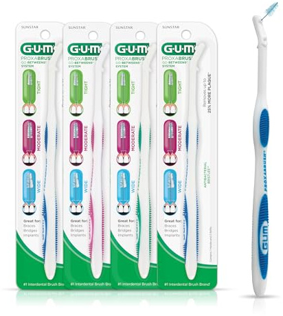 GUM Proxabrush Permanent Handle Refills - Compatible with Go-Betweens Interdental Brushes - Floss Picks for Teeth, Braces, and Implants (Pack of 4)