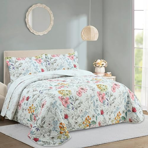 NOVOTEXTIL Colcha Boutí Cama 150 (250x260) Estampada para Verano y Entretiempo - 100% Microfibra - Cubrecama Ligero y Transpirable con 2 Fundas de Almohada (50x70) – Acabado en Punta Redonda (Argos)
