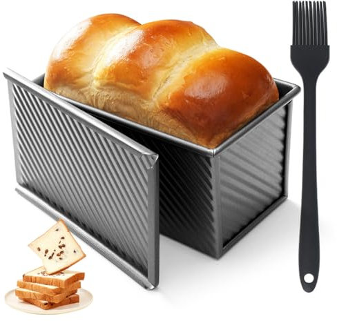 Stampo per pane con coperchio, in acciaio al carbonio, antiaderente, per pane tostato, con pennello per olio, resistente al calore