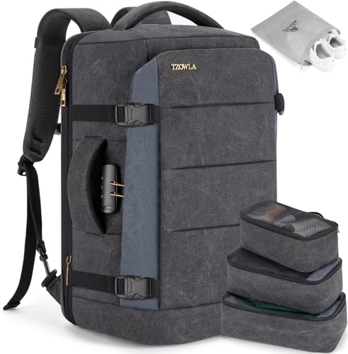 Tzowla Reseryggsäck Flyg Herr Dam Flyggodkänd, 40L Stor Kapacitet Vattentålig Stöldskydds Ryggsäckar med USB-Laddningsport, Handbagage Business Vardagsväska Väska Passar 17,3 Tum Bärbar Dator