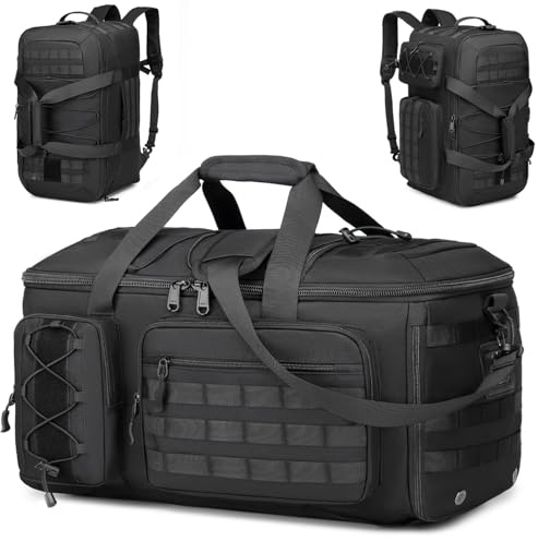 BlesMaller Bolsa de viaje 3 en 1 para hombre y mujer - Bolsa de deporte táctica 50 l con compartimento húmedo y zapatos - Bolsa de gimnasio para natación y fin de semana, Negro , 50 x 31 x 26 cm