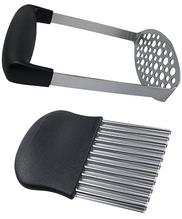 LAPYAPPE 2pezzi Grattugia e Tagliapatate Schiacciaaglio Schiacciapatate Tritapatate Dolci Utensili Da Cucina Da Ondulata Facile Impugnatura Ergonomica