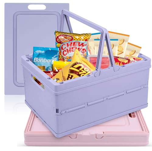 WDZGX Caja Plegable Cajas con Asas Plegables Plastico Grande 34x24,4x18,5 con Tapa 2 Piezas para Oficinas Hogar Cocinas Baños Habitaciones Armarios Cajones Estanterías